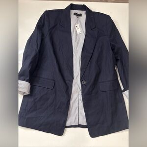 NWT Women’s Blazer Talbots Linen Blend Single Button Navy Sz 10 Business Casual
